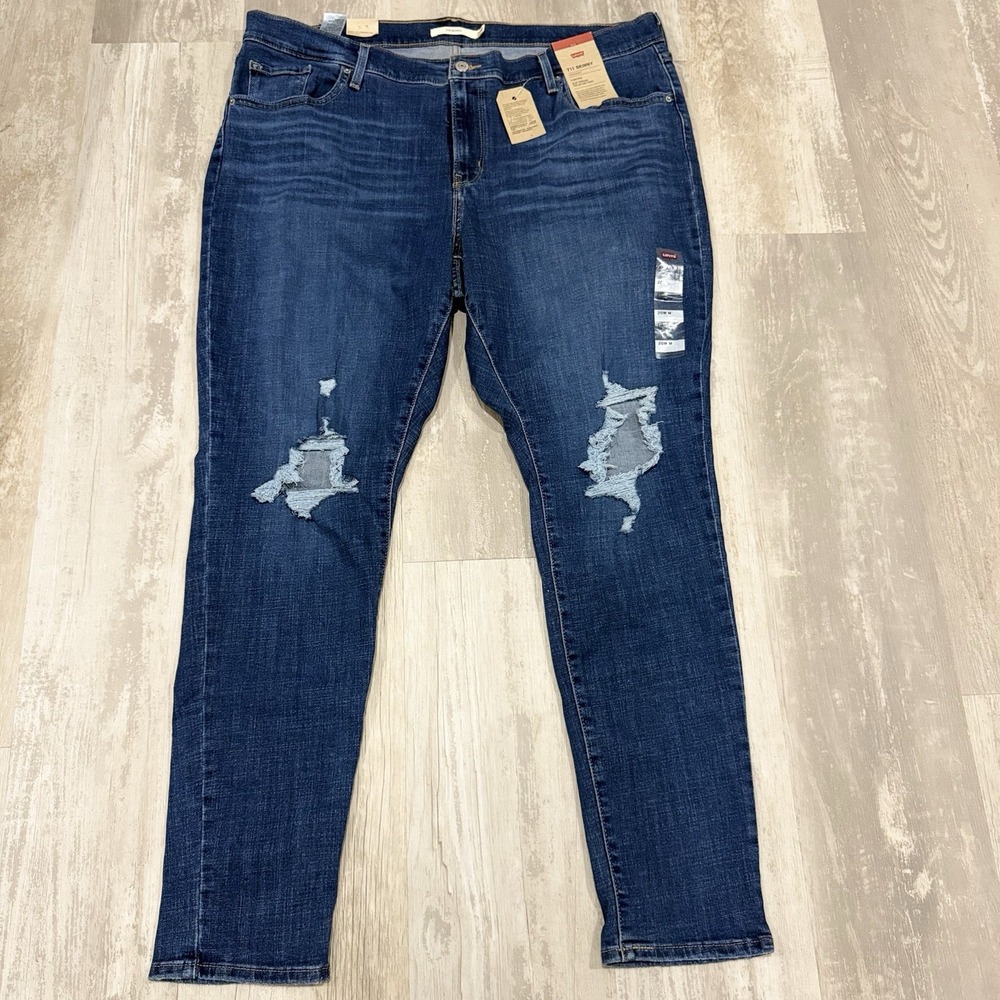 Levi's 711 Skinny Jeans Women's 20Wx30 Blue Distressed Ripped Casual Stretch $69